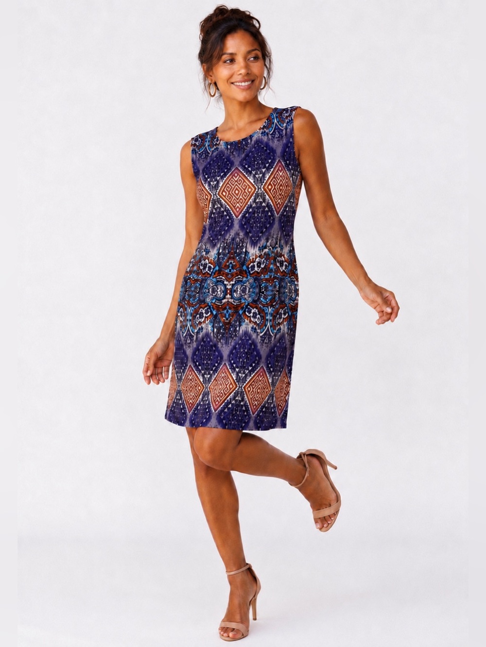 Ruff Hewn Geometric Ikat Print Tank Sleeveless Knit Shift Dress - Size L - NWT